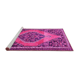 Sideview of Machine Washable Medallion Pink Traditional Rug, wshtr1189pnk