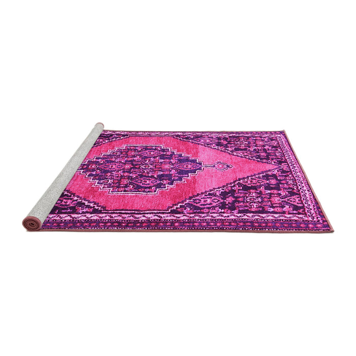 Sideview of Machine Washable Medallion Pink Traditional Rug, wshtr1189pnk