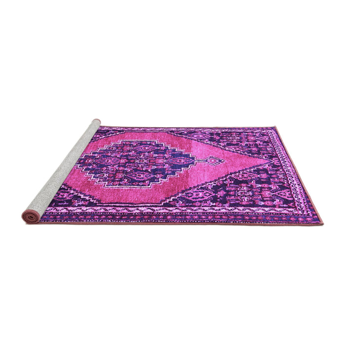 Sideview of Machine Washable Medallion Purple Traditional Area Rugs, wshtr1189pur