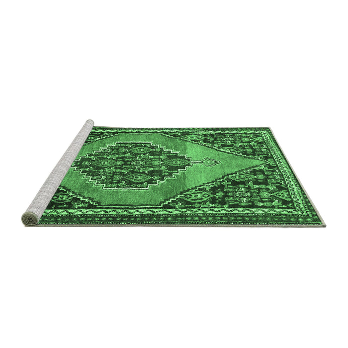Sideview of Machine Washable Medallion Emerald Green Traditional Area Rugs, wshtr1189emgrn