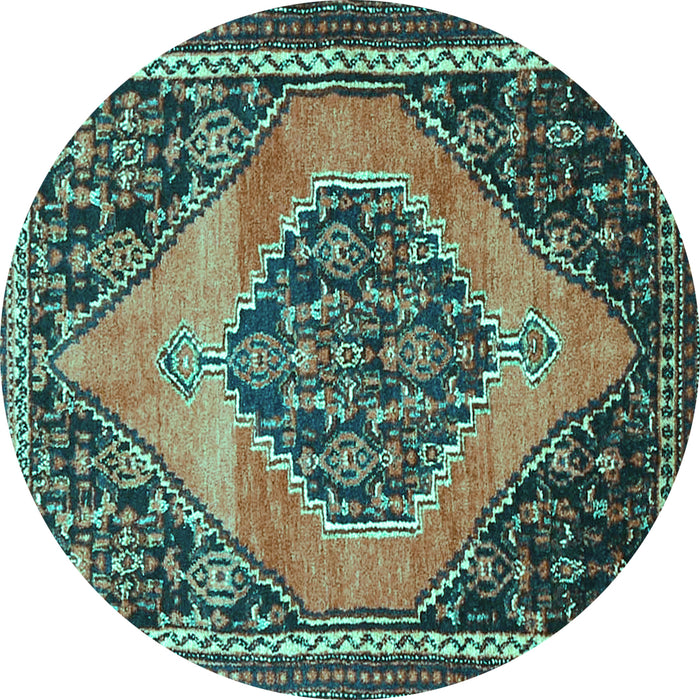 Round Medallion Turquoise Traditional Rug, tr1189turq
