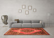 Machine Washable Medallion Orange Traditional Area Rugs in a Living Room, wshtr1189org