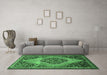 Machine Washable Medallion Emerald Green Traditional Area Rugs in a Living Room,, wshtr1189emgrn