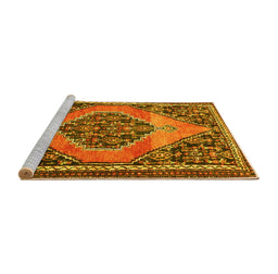Sideview of Machine Washable Medallion Yellow Traditional Rug, wshtr1189yw