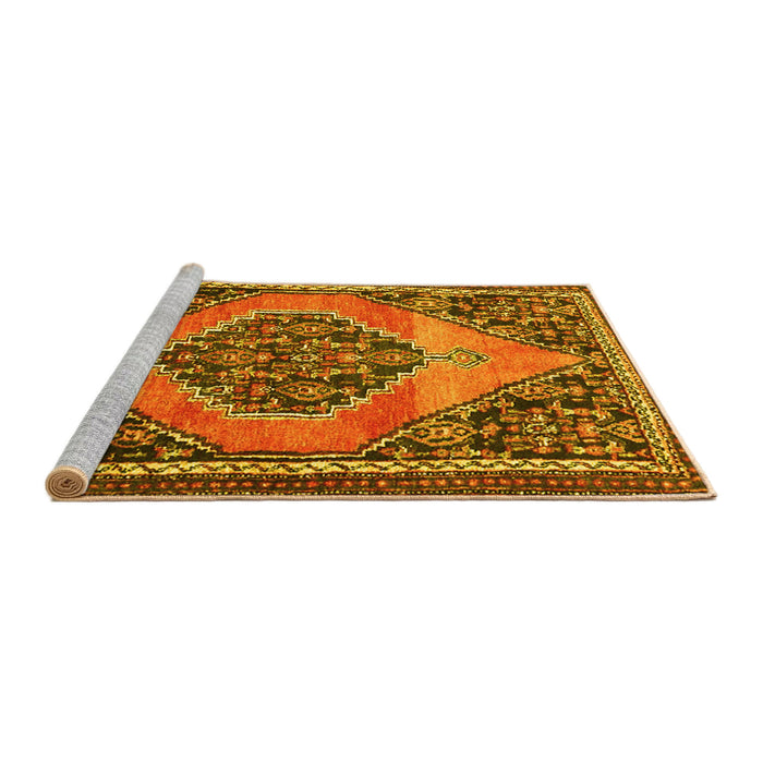 Sideview of Machine Washable Medallion Yellow Traditional Rug, wshtr1189yw