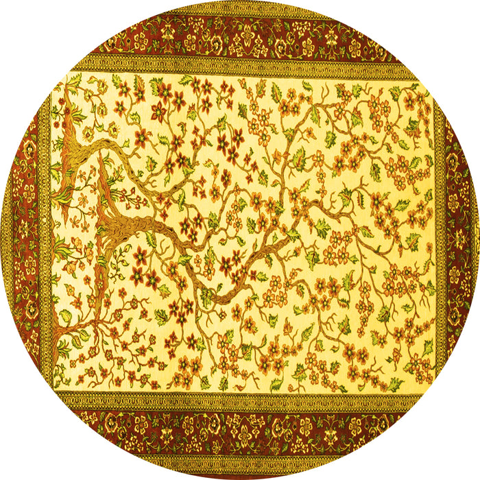 Round Machine Washable Animal Yellow Traditional Rug, wshtr118yw