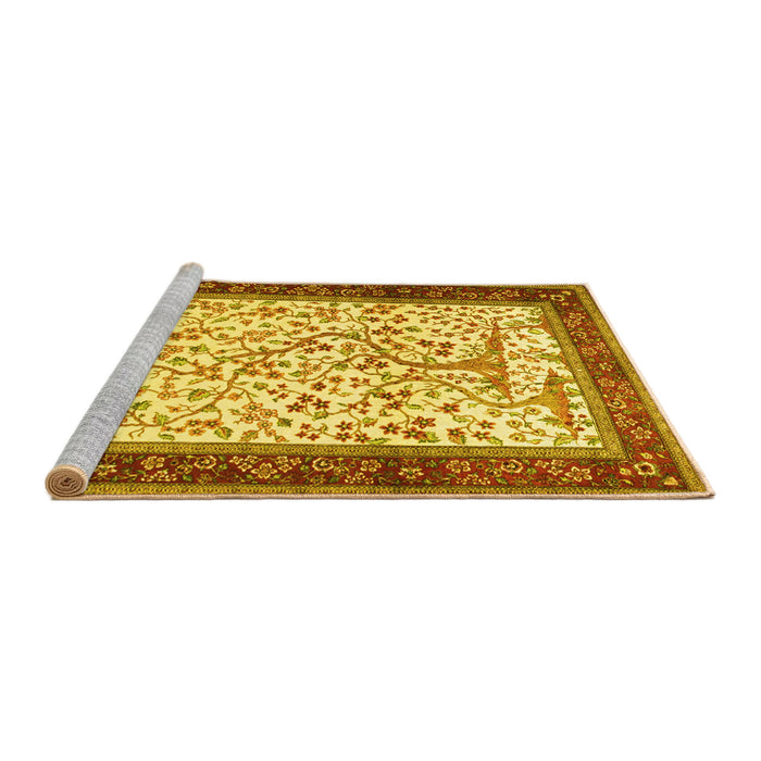 Sideview of Machine Washable Animal Yellow Traditional Rug, wshtr118yw