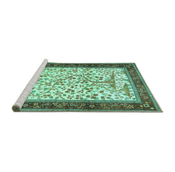 Sideview of Machine Washable Animal Turquoise Traditional Area Rugs, wshtr118turq