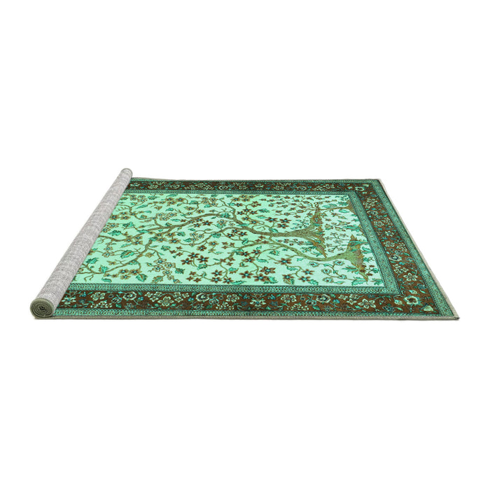 Sideview of Machine Washable Animal Turquoise Traditional Area Rugs, wshtr118turq