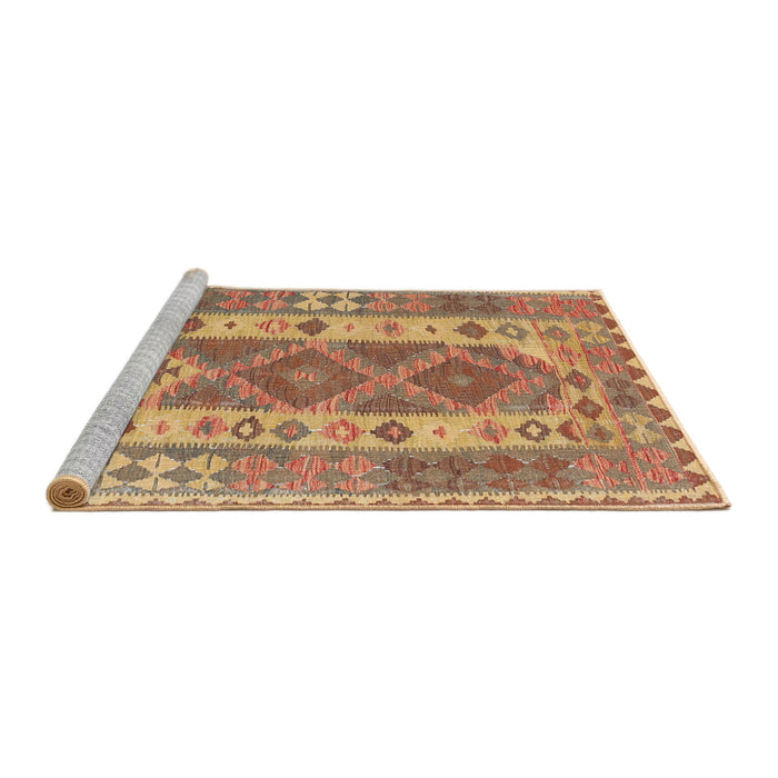 Sideview of Machine Washable Traditional Sand Brown Rug, wshtr1190