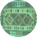 Round Machine Washable Persian Turquoise Traditional Area Rugs, wshtr1190turq