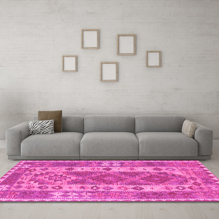 Machine Washable Persian Pink Traditional Rug in a Living Room, wshtr1190pnk