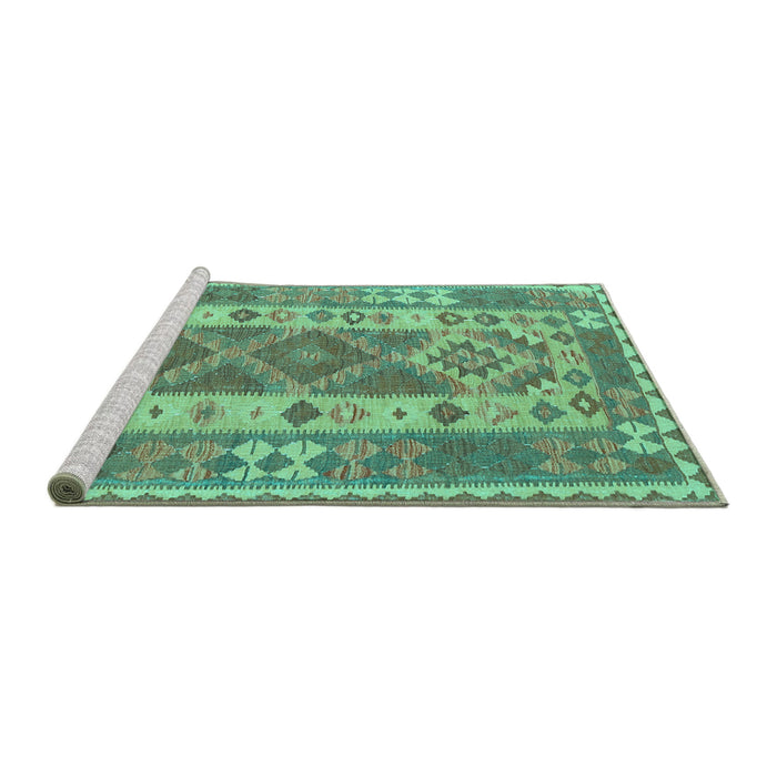 Sideview of Machine Washable Persian Turquoise Traditional Area Rugs, wshtr1190turq