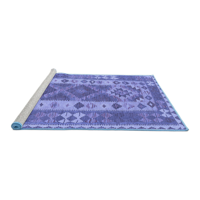 Sideview of Machine Washable Persian Blue Traditional Rug, wshtr1190blu