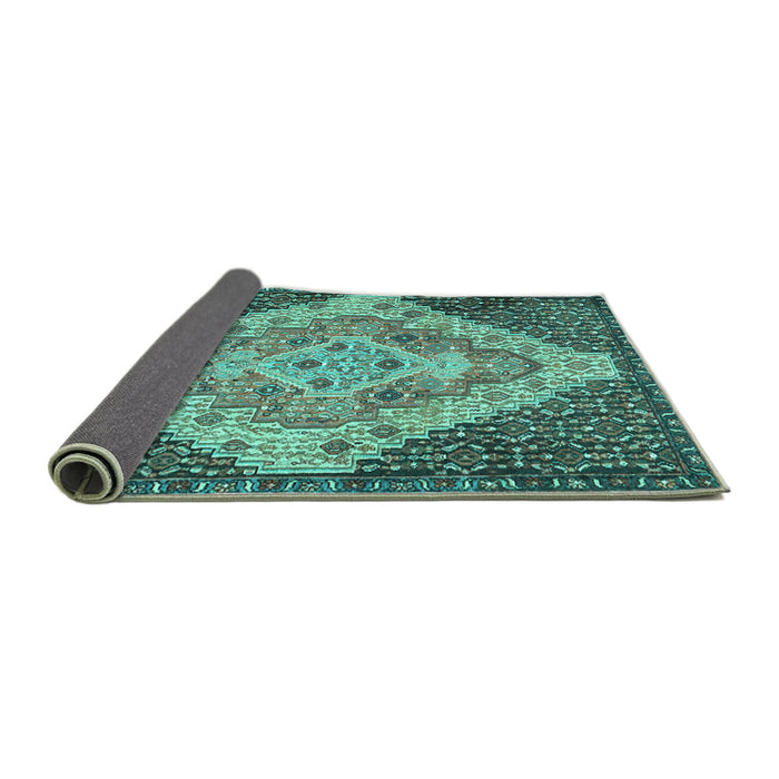 Sideview of Medallion Turquoise Traditional Rug, tr1191turq
