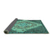 Sideview of Medallion Turquoise Traditional Rug, tr1191turq