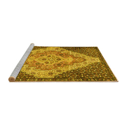 Sideview of Machine Washable Medallion Yellow Traditional Rug, wshtr1191yw