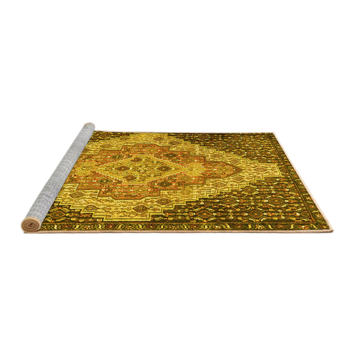 Sideview of Machine Washable Medallion Yellow Traditional Rug, wshtr1191yw