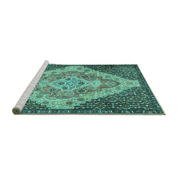 Sideview of Machine Washable Medallion Turquoise Traditional Area Rugs, wshtr1191turq