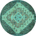 Round Machine Washable Medallion Turquoise Traditional Area Rugs, wshtr1191turq