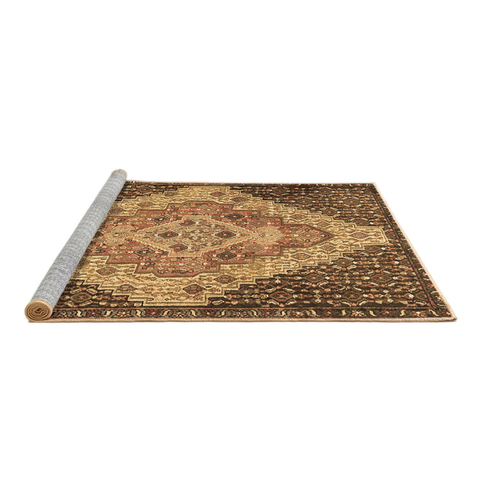 Sideview of Machine Washable Medallion Brown Traditional Rug, wshtr1191brn