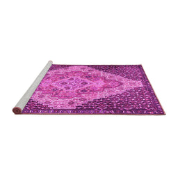Sideview of Machine Washable Medallion Pink Traditional Rug, wshtr1191pnk