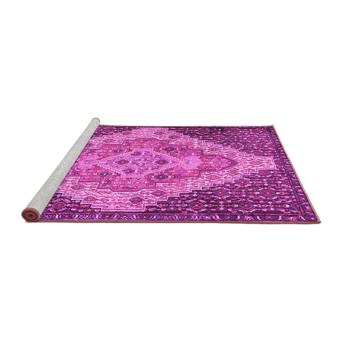 Sideview of Machine Washable Medallion Pink Traditional Rug, wshtr1191pnk