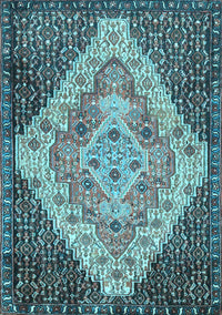 Medallion Light Blue Traditional Rug, tr1191lblu