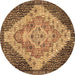 Round Medallion Brown Traditional Rug, tr1191brn