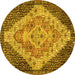 Round Machine Washable Medallion Yellow Traditional Rug, wshtr1191yw