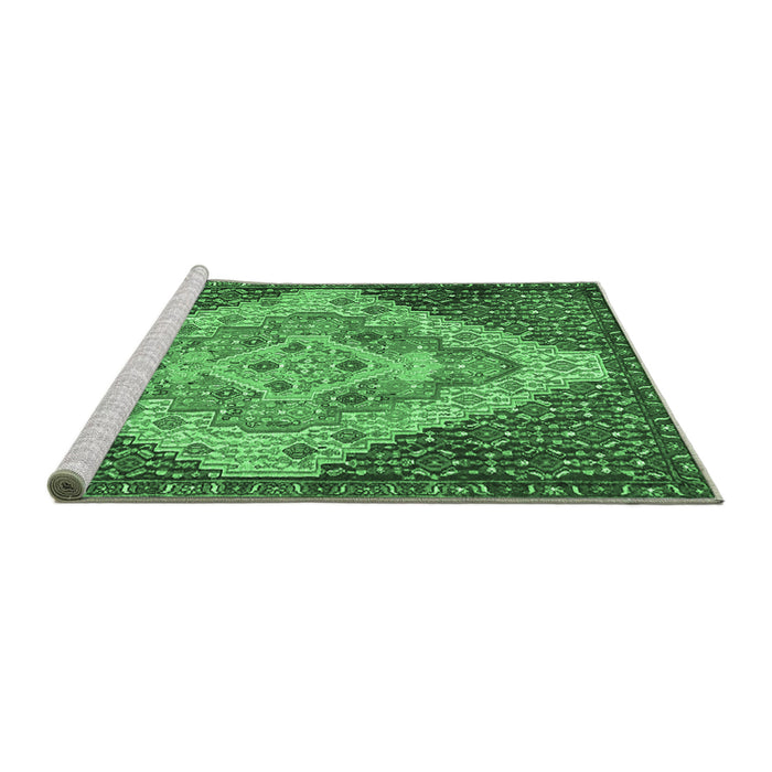 Sideview of Machine Washable Medallion Emerald Green Traditional Area Rugs, wshtr1191emgrn