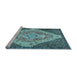 Sideview of Machine Washable Medallion Light Blue Traditional Rug, wshtr1191lblu