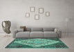 Machine Washable Medallion Turquoise Traditional Area Rugs in a Living Room,, wshtr1191turq