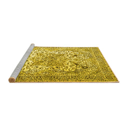 Sideview of Machine Washable Medallion Yellow Traditional Rug, wshtr1192yw