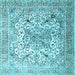 Square Machine Washable Medallion Light Blue Traditional Rug, wshtr1192lblu