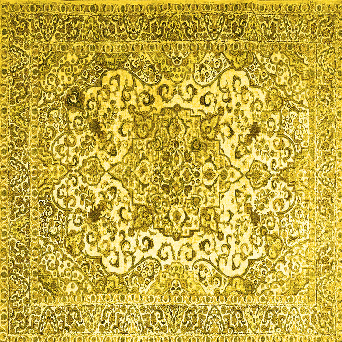 Square Machine Washable Medallion Yellow Traditional Rug, wshtr1192yw