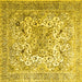 Square Machine Washable Medallion Yellow Traditional Rug, wshtr1192yw