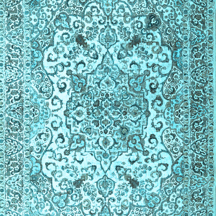 Machine Washable Medallion Light Blue Traditional Rug, wshtr1192lblu