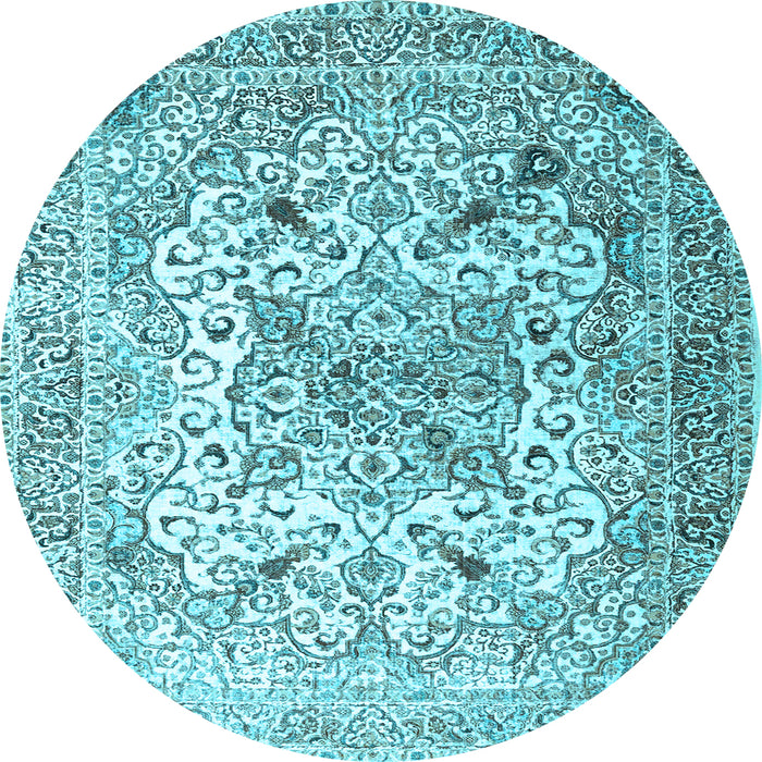 Round Medallion Light Blue Traditional Rug, tr1192lblu