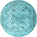 Round Machine Washable Medallion Light Blue Traditional Rug, wshtr1192lblu