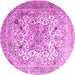 Round Machine Washable Medallion Pink Traditional Rug, wshtr1192pnk