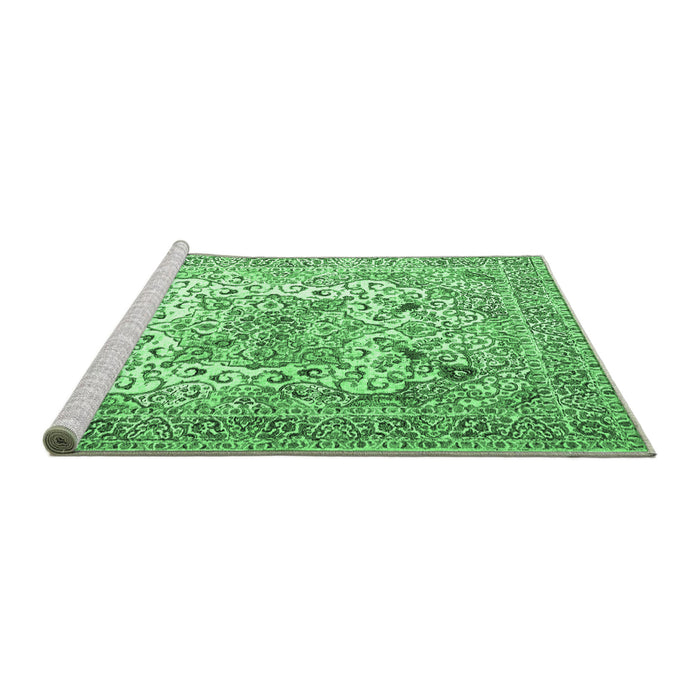 Sideview of Machine Washable Medallion Emerald Green Traditional Area Rugs, wshtr1192emgrn