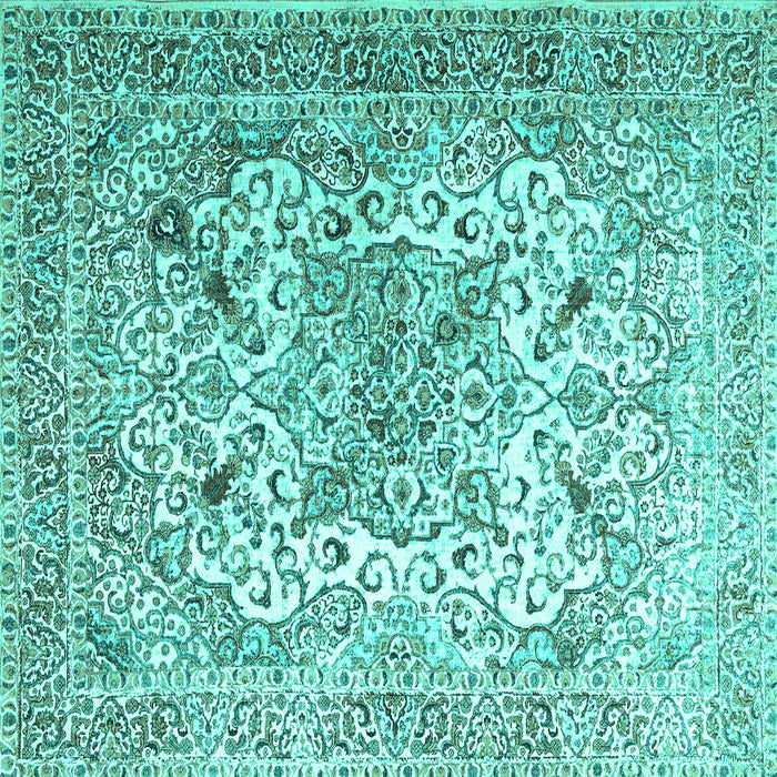 Square Machine Washable Medallion Turquoise Traditional Area Rugs, wshtr1192turq