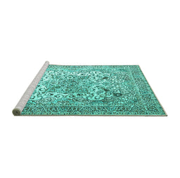 Sideview of Machine Washable Medallion Turquoise Traditional Area Rugs, wshtr1192turq
