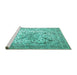 Sideview of Machine Washable Medallion Turquoise Traditional Area Rugs, wshtr1192turq