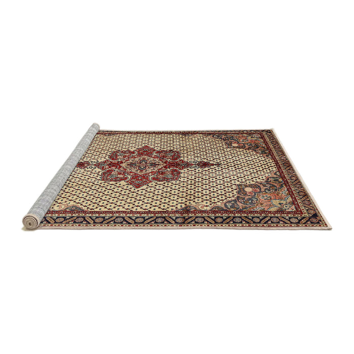 Sideview of Machine Washable Traditional Red Brown Rug, wshtr1193