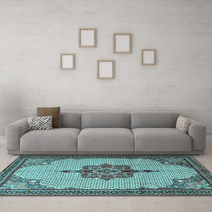 Machine Washable Persian Light Blue Traditional Rug in a Living Room, wshtr1193lblu