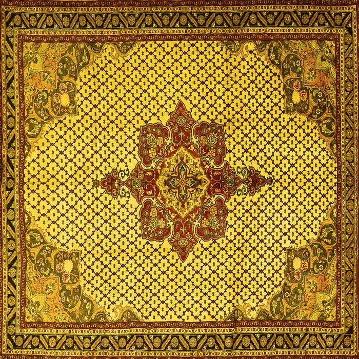 Square Machine Washable Persian Yellow Traditional Rug, wshtr1193yw