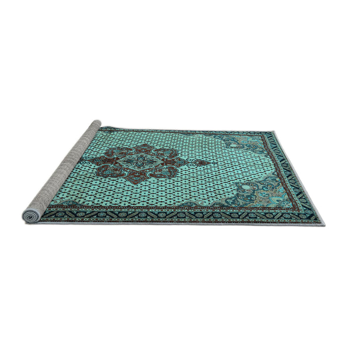 Sideview of Machine Washable Persian Light Blue Traditional Rug, wshtr1193lblu