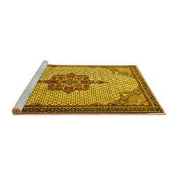 Sideview of Machine Washable Persian Yellow Traditional Rug, wshtr1193yw